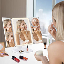 Specchio Trucco con Luci 68 LED, Ricaricabile Specchio Cosmetico Triplo con Ingrandimento 2X/3X/10X, Rotazione 180° Ideale per Trucco, Rasatura e Lenti Contatto,Specchio Cosmetico da Tavolo