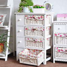 Lw Shelf Mobili Paulownia Bianco a 4 Strati del cassetto del Governo sul Petto con Cestini di vimini-52 × 30 × 74 Centimetri