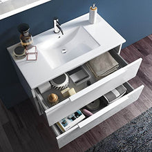sodani Mobile da Bagno Sospeso con Lavabo Specchio e Lampada a LED Luna Bianco Lucido