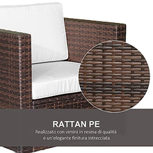 Outsunny Set Mobili da Giardino 3 Pezzi 2 Divani 1 Tavolino con Piano in Vetro Temperato Rattan Marrone