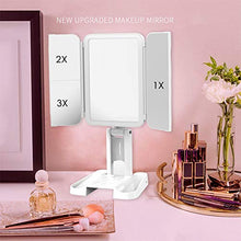 Specchio per il trucco 3 Pagine Specchio cosmetico Specchio da tavolo Specchio dimmerabile Brightness e 1x 2x / 3x Specchio di ingrandimento da 180 ° Specchio Pieghevole a rotazione Pieghevole