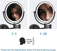 MRJ Specchio Ingranditore da Parete con Ingrandimento 10X/1X USB Ricaricabile Specchio Trucco con Luci Luminosità Regolabile Specchio Estensibile da Bagno Rotazione a 360°, Nero