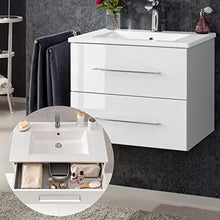 Fackelmann - Set di mobili da bagno B.Perfect, 2 pezzi, con mobiletto sottolavello, con lavabo in ceramica, da appendere, 60 cm e armadietto a LED