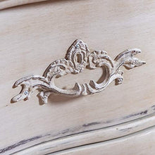 tapidecor Comò grande in legno bianco rotondo decapato con 3 cassetti 130 x 45 x 80