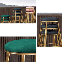 GYPPG Modern Barstools Breakfast Bistro Counter Kitchen Pub Cafe Height Footrest Velvet Round Upholstered Gold Metal Iron Legs,Max Load 200KG (Blue)