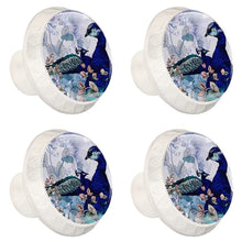 Maniglie per cassetti Manopole per cassetti Manopole rotonde Confezione da 4 per armadietto, cassetti, cassettiere, cassettiere ecc - Pavoni Blu Floreali