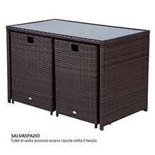 Outsunny Set Mobili da Giardino in Rattan 5pz Tavolo Pranzo 4 Sedie con Cuscini