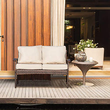 Outsunny Divano da Esterno 2 Posti in Rattan PE, Panchina da Giardino con Cuscini e Braccioli, 120x63x77cm Marrone
