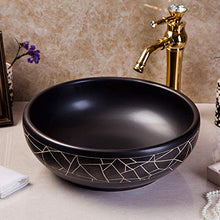 Jgophu - Appendiabiti rotondo in porcellana, lavabo da appoggio per bagno, dipinto a mano, colore: Nero