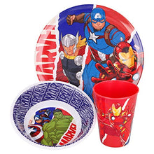 Marvel Avengers - Set di stoviglie in melamina per bambini, resistente e senza BPA, per bambini e neonati, 3 pezzi: bicchiere da bere, piatto e ciotola