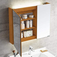 KAISIMYS Armadietti a Specchio Armadietto a Specchio da Bagno Specchio a Doppia Porta con Armadio a LED Quadrato in Legno massello (Colore: Marrone, Dimensioni: 70 * 65 * 14 cm)