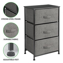 mDesign Comodino in stoffa – Organizer pratico con 3 cassetti – Cassettiera ideale per la camera da letto, l’appartamento o per stanze piccole – antracite