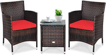 YRRA Set di mobili da Patio Set da 3 Pezzi con Conversazione in Rattan di Vimini da 3 Pezzi con tavolino Sedie e Cuscini Spessi Adatti per Giardino del Patio-Rosso