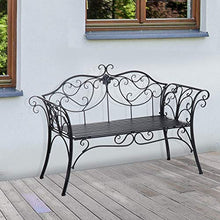 miozzi Panchina da Giardino 2 Posti in Metallo Nera 133x51.5x90 cm