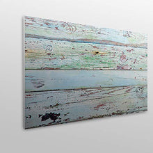 Testiera per letto in PVC, decorativa, economica, con assi orizzontali dipinte in vari toni turchesi antich (100 x 100)