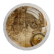 Maniglie per cassetti Manopole per cassetti Manopole rotonde Confezione da 4 per armadietto, cassetti, cassettiere, cassettiere ecc - Bussola della mappa del mondo retrò