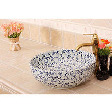 Jgophu - Lavabo in ceramica per bagno, lavabo, lavandino in ceramica blu e bianco