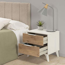 VS Venta-stock Comodino Koln 2 cassetti Color Bianco/Legno, 45 cm (Larghezza) 40 cm (profondità) 51,4 cm (Altezza)