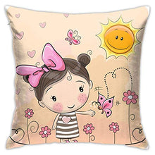 Fodere per Cuscini per Ragazza Cartone Animato 18x18, Fodere per Cuscini Quadrati con Farfalla, Fiore di Prato, Rosa Sole, Giardino