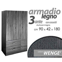 Gicos Armadio 3 Ante 2 cassetti 90x42x180cm Grigio arredo Camera da Letto 4883/180