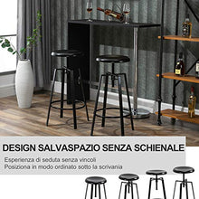 homcom Set 2 Sgabelli da Bar Rotondi Altezza Regolabile con Poggiapiedi, Senza Schienale, Stile Industriale, Nero, 40x40x 68-83cm