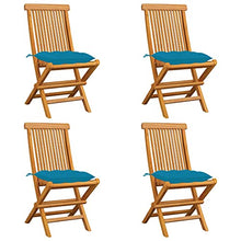 vidaXL Sedie da Giardino con Cuscini Azzurro 4 pz in Massello di Teak