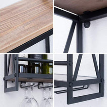 Portabottiglie Vintage in Metallo Nero a Parete con Supporto per Bicchiere da Vino Industriale, 2 Livelli Rack di stoccaggio Legno Scaffale per Vini
