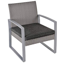 Set Salotto da Giardino Divano 2 Poltrone e Tavolino in Metallo e Rattan Grigio