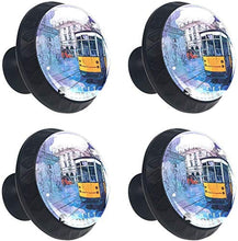 Acquerello vecchio tram Pomelli per Porta Set di 4 Pomelli per Mobili Manopole per Cassetti Cucina Armadio Vetro