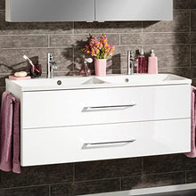 FACKELMANN B.Clever - Set di mobili da bagno, 2 pezzi, 120 cm, con lavabo in marmo e armadietto a specchio a LED