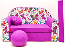 Pro Cosmo - Divano Letto M33 per Bambini, con Pouf/poggiapiedi/Cuscino, in Tessuto Colore Viola Scuro, 168 x 98 x 60 cm