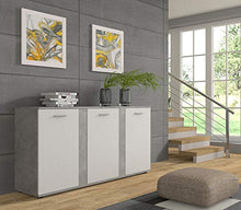 BIM Furniture Comò Amigo con 3 ante 190 cm, credenza multiuso per camera da letto, soggiorno, tappetino bianco