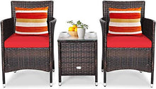YRRA Set di mobili da Patio Set da 3 Pezzi con Conversazione in Rattan di Vimini da 3 Pezzi con tavolino Sedie e Cuscini Spessi Adatti per Giardino del Patio-Rosso