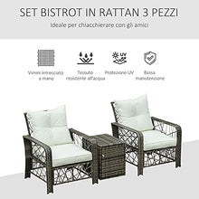 Outsunny Set 2 Poltrone da Giardino e Tavolino Contenitore in Rattan PE e Acciaio, Arredamento da Esterno Grigio e Beige
