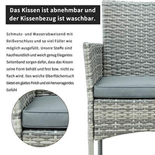 Belissy Set di mobili da balcone in rattan sintetico, da giardino, balcone, terrazzo, divano,set di mobili da giardino in polyrattan,per 4 pezzi,divano e tavolo,cuscini per giardino (grigio + rattan)