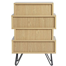 VS Venta-stock Comodino Buda con 4 cassetti, Colore Quercia, Gambe Metalliche in Nero