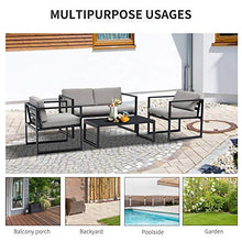 Set Salotto da Giardino Divano 2 Poltrone e Tavolino in Alluminio Grigio e Nero