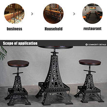 Sgabello Alto da Bar in Stile Torre Eiffel Altezza del Sedile 65 cm (25 Pollici), Struttura in Ferro Cuscino in Legno massello, Nero, per ristoranti, Bar, caffè, Reception