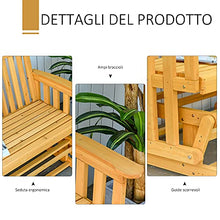 Outsunny Panchina a Dondolo da Giardino e Terrazza per 2 Persone con Braccioli, 124x76x95cm Legno Naturale