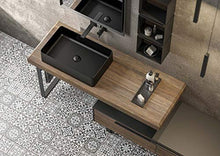 Dafne Italian Design Mobile Bagno Moderno con lavabo a Terra – Castagno Vecchio Non Levigato – Laccato Opaco Nero Opaco