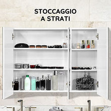 DREAMADE Armadietto a Specchio per Bagno Mobiletto Specchiera con Specchio e 3 Ante per il Bagno a 3 Ripiani, Bianco