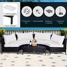 Outsunny Divano da Esterno in Rattan, Set 5 Pezzi con Pouf, Salottino per Il Giardino Nero e Bianco 96cmx 65cmx 65cm