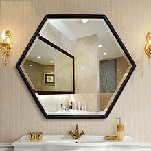 Bathroom mirror JWZQ Specchio Bagno,Specchio Cosmetico,Forma Esagonale,Cornice in Legno Massiccio,Sospensione Orizzontale e Verticale(Altezza 72,5 cm)