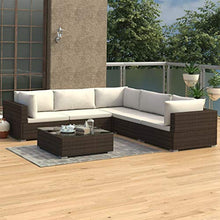 OUSEE Set Divani da Giardino 6 pz con Cuscini in Polyrattan Marrone