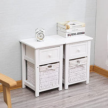 HelloCreate comodino in legno chic comodino con cassetto e cesto portaoggetti in vimini per bagno, camera da letto, soggiorno