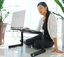 Supporto regolabile da tavolo per PC portatile, in alluminio, presa d'aria con ventola con ventole CPU, ultra leggero ed ergonomico, vassoio stand up per il letto e la sedia Nero