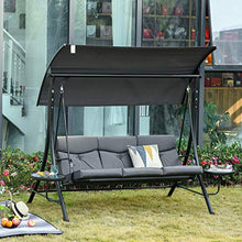 Outsunny Dondolo 3 Posti da Giardino o Balcone con Tettuccio Regolabile e 2 Tavolini, per Esterno, Grigio 278x125x177cm
