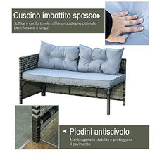 Outsunny Salotto da Giardino con Divano da Esterno, Tavolino, Chaise Longue in Rattan e Cuscini Imbottiti, Grigio - Arredi Casa