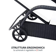 miozzi Set 2 Lettini Prendisole da Giardino in Rattan Sintetico con Materassino Imbottito e Tavolino Nero