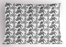 ABAKUHAUS Uccello Stampa Federe Cuscini Stampata, Le Piante Tropicali e Uccelli, Decorativo e Dimensioni Standard, 80 cm x 40 cm, Charcoal Grey Bianco